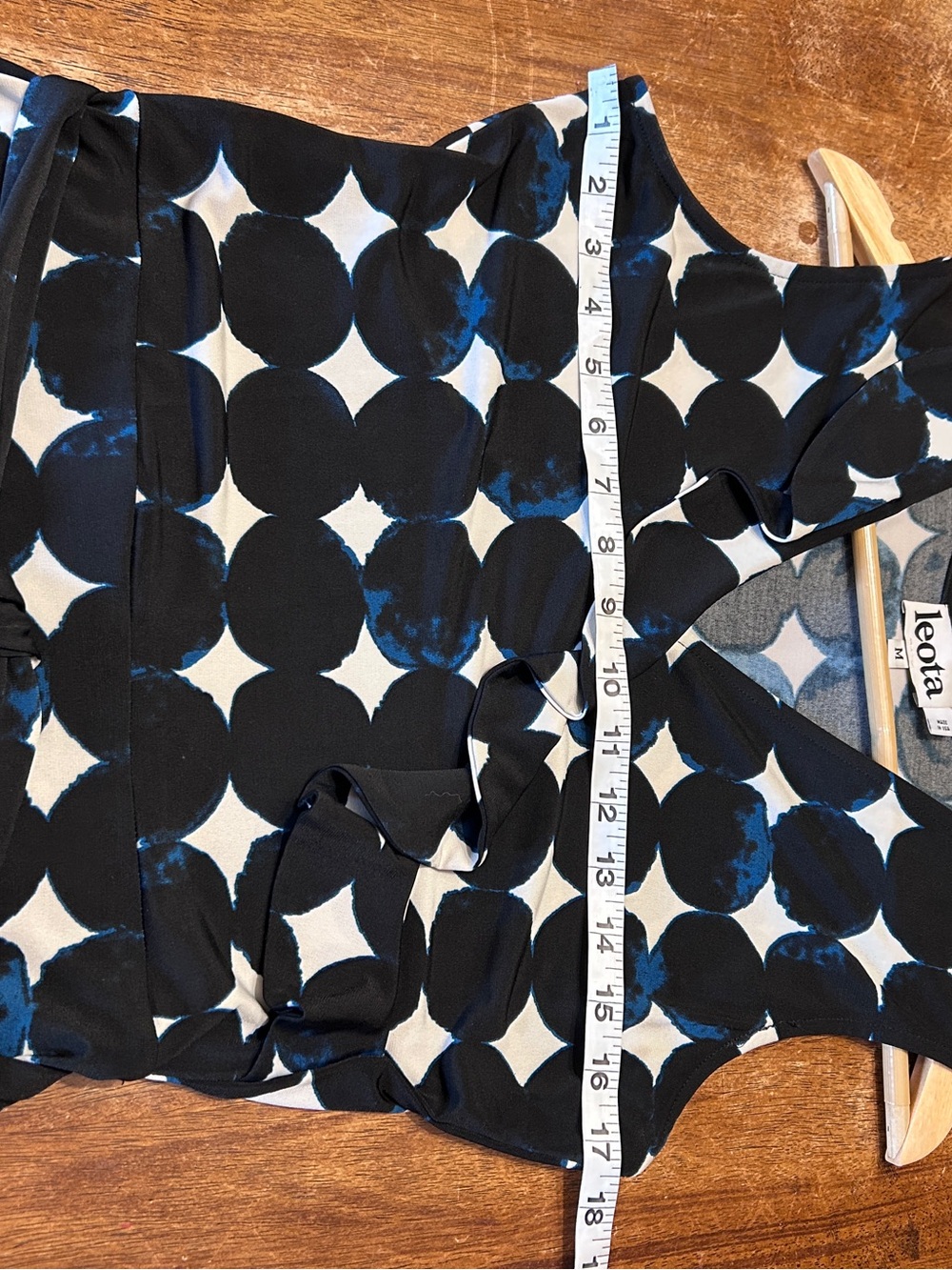 Leota Sleeveless Professional Black, White, Blue  Polka Dot Faux Wrap Dress - Picture 5 of 7